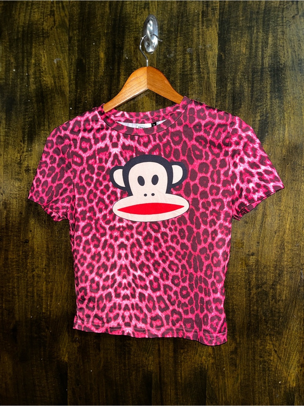 SHEIN x Paul Frank Pink Leopard Print Crop Tee